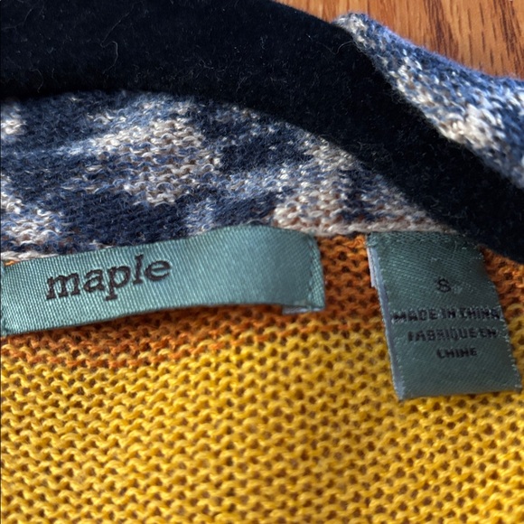 ANTHROPLOGIE MAPLE - COTTON & LINEN CARDIGAN SWEATER OF BLUE, YELLOW AND ORANGE - Picture 3 of 7